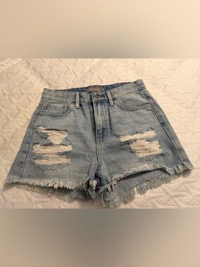 Just USA Frayed Light Blue Distressed Denim Shorts